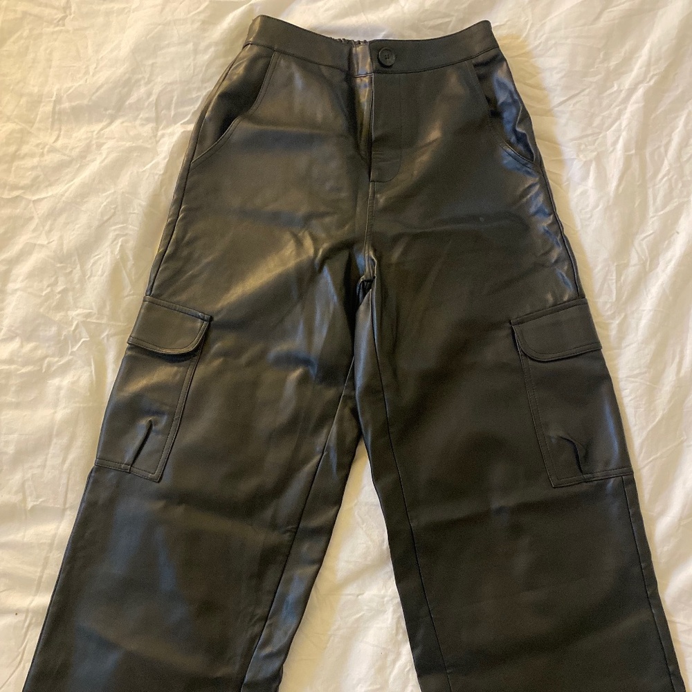 Leather baggy cargo pants